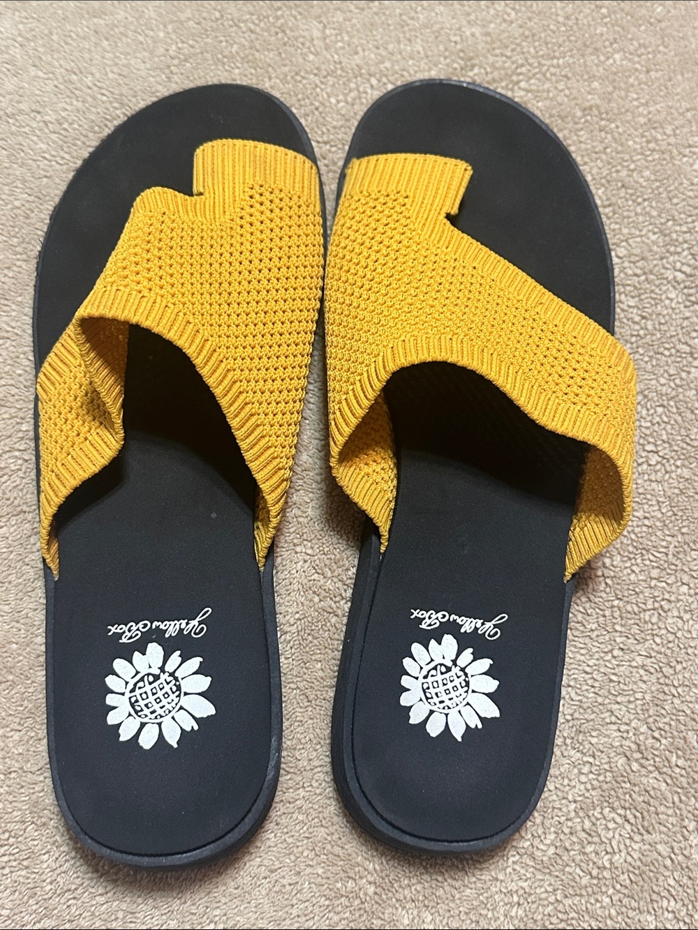 Yellow Box Feeza Yellow Knit Slide Sandals with Black Footbed